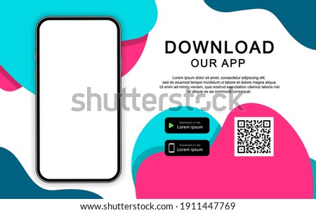 Advertising banner for downloading mobile app. Download our app for mobile phone. Mockup smartphone with empty screen for your app. Vector illustration.