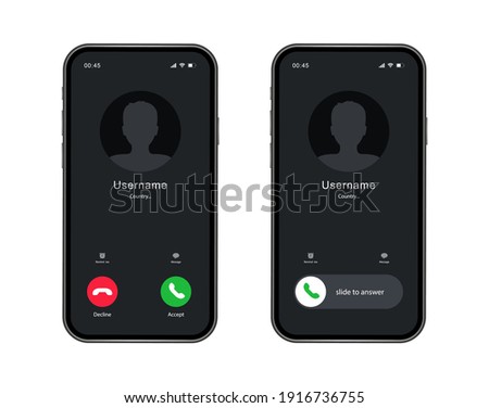 Phone call screen interface. Incoming call template on smartphone. Mobile phone display. Vector illustration.