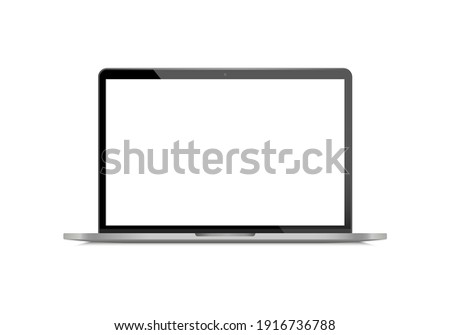 Realistic laptop front view. Laptop modern mockup. Blank screen display notebook. Opened computer screen. Smart device.