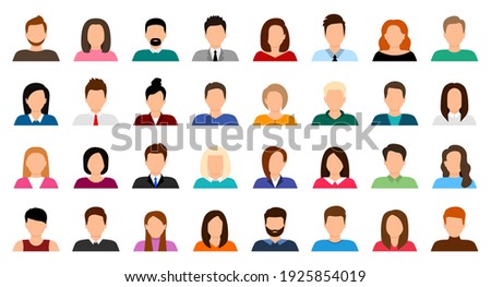 Big set of user avatar. People avatar profile icons. Male and female faces. Men and women portraits. Unknown or anonymous person. Characters collection. Vector illustration.