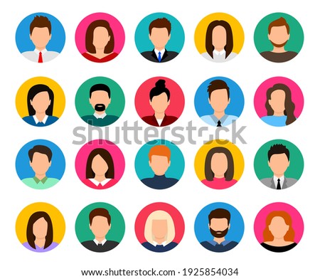 User avatar set. People avatar profile icons. Male and female faces. Men and women portraits. Unknown or anonymous person. Characters collection. Vector illustration.