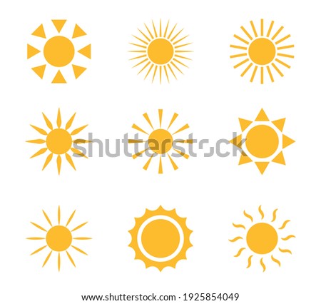 Sun icons. Sun yellow symbol set. Vector flat icon.