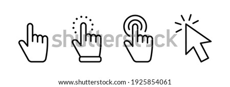 Hand pointer icons. Pointer click. Cursor arrow icon. Clicking finger. Computer mouse click. Vector illustration.