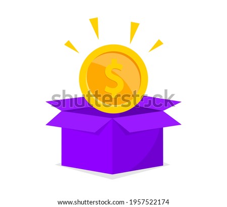 Donation box with gold coin. Donate money. Giving money for charity. Savings money. Vector illustration in flat design.