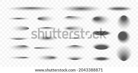 Set of realistic shadow on transparent background. Oval and round shadows. Shadow effects set. Vector illustration.