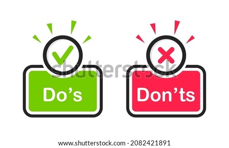 Do and Don't icons. Check mark and cross. Like and dislike symbols. Positive and negative signs. Vector illustration.