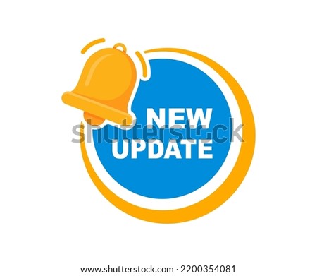 New update banner with notification bell. New update available notification. Reminder for new update for system software, web and app. Vector illustration.