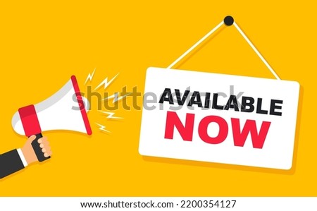 Available Now label. Banner for store, onlinw shop, web and app. Vector illustration.