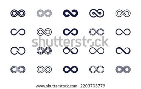 Infinity symbols. Set of infinity icons. Symbols of endless, unlimited, eternal. Vector illustration.