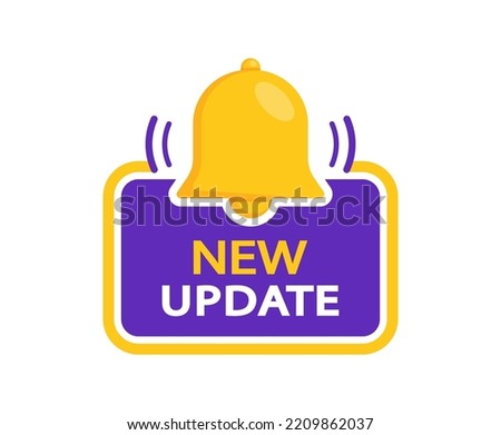 New update banner with notification bell. New update available notification. Reminder for new update for system software, web and app. Vector illustration. 