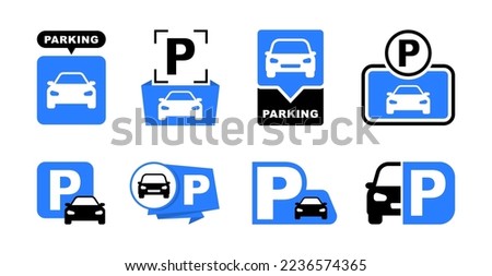 Car parking icon set. Parking space sign. Parking location. Vector illustration.