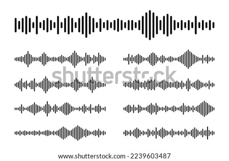 Sound wave set. Audio waves for voice messages. Sound waves for voice assistant and social media chat. Voice recognition frequency. Vector illustration.