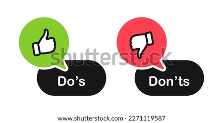 Do and Don't icons. Thumb up and thumb down icons. Like and dislike symbols. Positive and negative signs. Vector illustration.