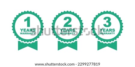 1, 2, 3 years warranty label. Warranty badge. Vector illustration.