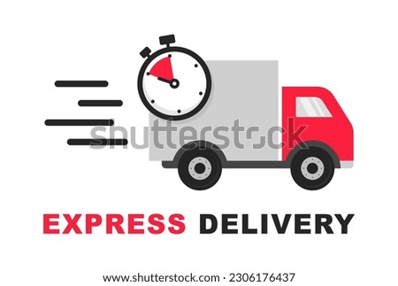 Delivery service icon. Delivery truck with timer. Express delivery. Fast shipping. Vector illustration.