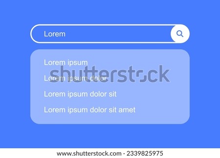 Search bar with suggestions and pop up list search results. Search form template for websites and ui interface. Search address and navigation bar icon. Vector illustration.