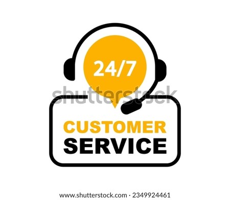 Customer Support Service badge. Help chat, 24-7 service, hotline and call center. Vector icon.