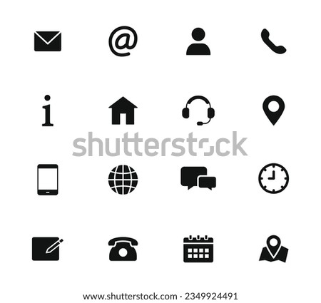 Contact Us icon set. Communication icons. Contact, call, email, сhat, support etc. Vector glyph icon.