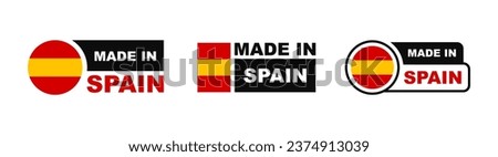 Made in Spain labeling set. Collection of label made in Spain. Spain product emblem. Vector illustration.