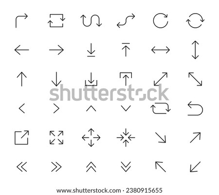 Arrows icons set. Line arrows. Vector arrows of various shapes and directions. Arrow for interface website and app. Editable stroke.