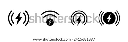 Wireless charger icons. Wireless charging battery. Battery charge sign with lightning and waves. Electromagnetic charger icons. Vector illustration.