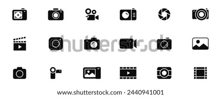 Camera icon set. Photography icons. Multimedia icons - photo and video. Devices icons. Vector illustration.