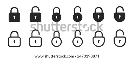 Lock icon set. Padlock open and closed. Locked and unlocked icon. Security symbol. Vector illustration.