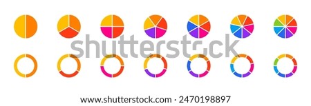 Pie chart infographic set. Circle diagram collection with sections or parts. Segmented circle icons for infographic, data analysis, web design, ui or presentation. Vector illustration.