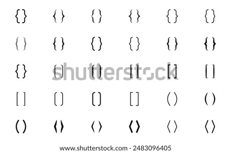 Text brackets set. Bracket icons different shapes. Brackets boxes for texting quote. Quote box frame. Parenthesis icons. Vector illustration.