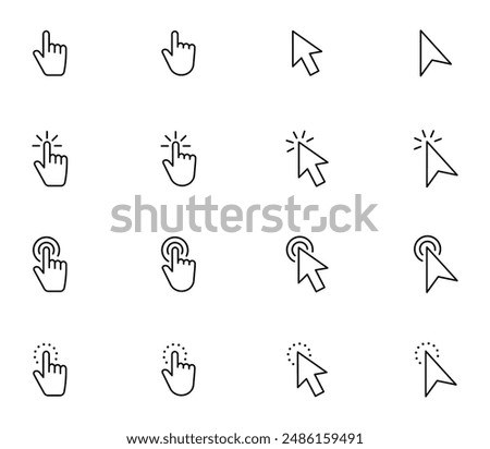 Hand pointer icons. Pointer click. Cursor arrow icon. Clicking finger. Computer mouse click. Vector illustration.