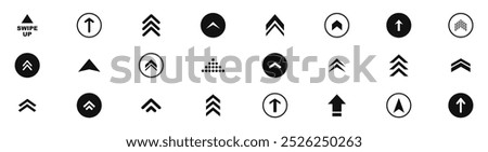 Swipe icon set. Swipe up arrow icons. Arrow buttons for social media. Scroll pictogram. Web icons. Vector illustration.