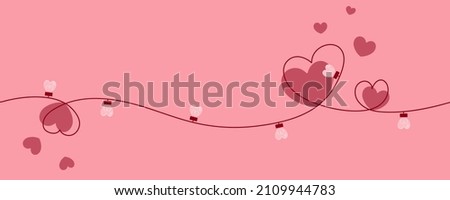 Happy Valentines Day. One line. Double hearts. Glowing lamp light bulb. Continuous line art. Decoration element. Love word sign symbol. White background.