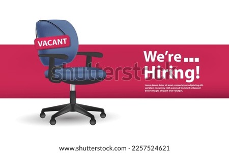 3D We are hiring label. Join Our Team. Office Chair, Vacant. Vector stock illustration.