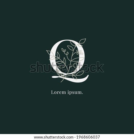 initial Q letters monogram logo with leaf and flower vector.