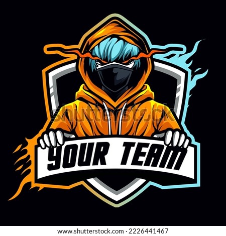 hacker mascot for sports and esports logo. Anonymous E-sports Gaming vector. Hacker Face Musk vector logo. Evil Face mask vector logo. Hoodie illustration