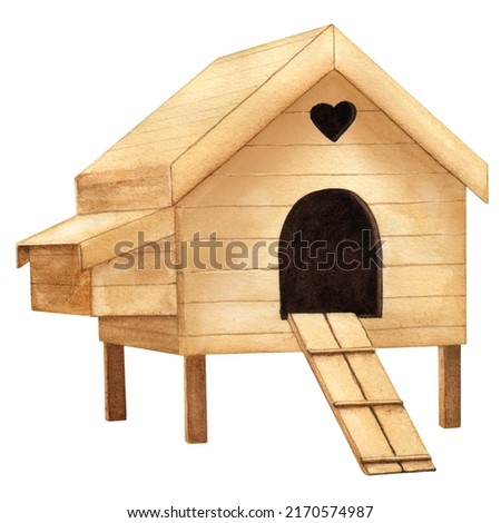 Wooden chicken coop watercolor illustration. Chicken house, coop, henhouse, roost, hencoop, hennery isolated on white background. Foto d'archivio © 