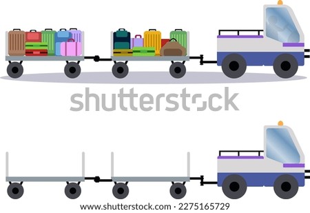 airport luggage truck vector illustration, airport baggage truck, airport luggage delivery car flat vector illustration