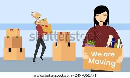 Moving service, we're moving website concept vector illustration, people moving their office to the new building, industry and corporate