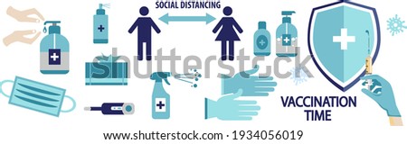 Covid 19 prevention icons. Medical mask, gloves, hand sanitizer bottles. Vector illustration