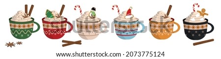 Similar – Image, Stock Photo A cup of cocoa with gingerbread cookies and a candy cane on a white table