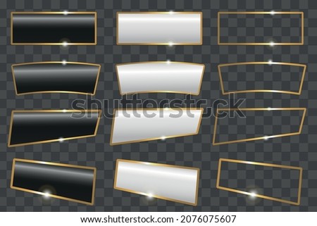 3D Elegant Black White and Gold Isolated Banner Designs Realistic Signboards or Bar with Shiny Gold Frame Modern Realistic Banner Templates for Adding Text or Titles Isolated on Transparent Background