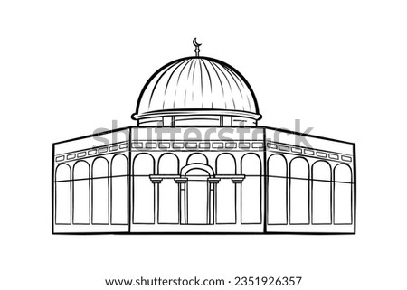 Vector Hand Drawn Sketch of the Al-Aqsa Mosque or Al-Quds in Palestine. Hand Drawn Dome of the Rock on the Temple Mount icon in outline style on a white background vector illustration. Religion Concep