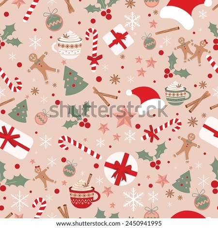 Christmas Seamless Pattern. Christmas and New year Holiday Repeatable Pattern. Decorative Elements Texture for Wallpaper, Gift Wrapping paper, Card or Banner Template or Fabric Textile Prints.