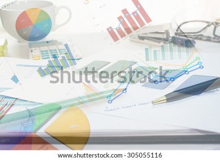 Financial papers, pen supplies closeup.business Concept
