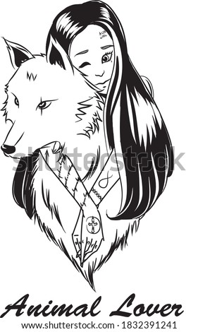 Girl and wolf Vector .EPS file 