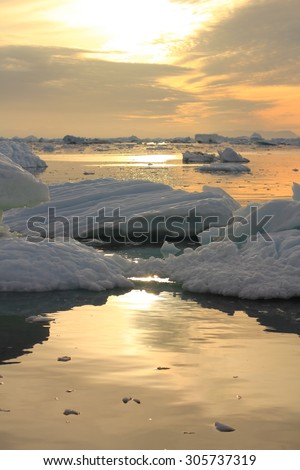 Midnight sun boat tour in Ilulissat, Greenland before 2012 melting.