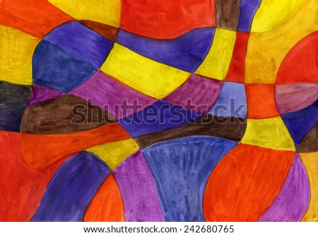 Abstract watercolor lines and shapes painting. Vibrant colors.