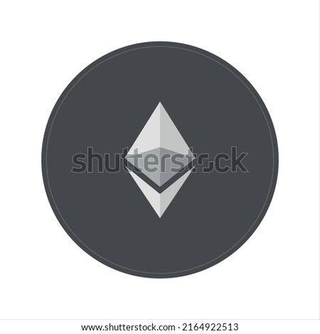 Ethereum ETH cryptocurrency token symbol in simple design, coin icon on dark circle background. NFT Vector EPS10.