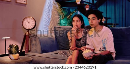 Similar – Image, Stock Photo Brother and sister watching lake