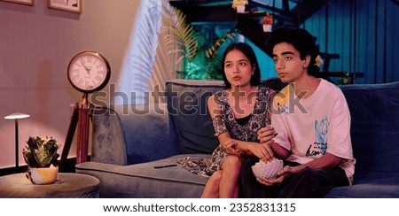 Image, Stock Photo Brother and sister watching lake